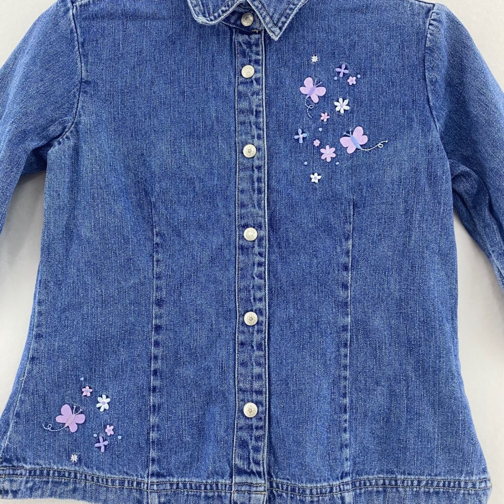 Limited Too Denim‎ Jean Button Down Shirt Butterfly Flowers Girls Size M 12